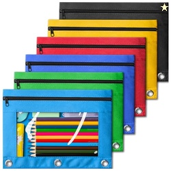 V-Opitos Pencil Pouch for 3 Ring Binder, Bulk 6 Pack 3-Holes Zipper Pe