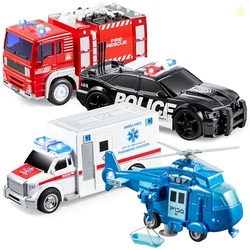 JOYIN 4 Packs Emergency Vehicle Toy Playsets, Friction Powered Vehicle