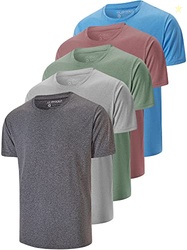 5 Pack Men's Dry Fit T Shirts Athletic Running Gym Workout Short Sleev