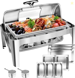 Umisu 13 QT Roll Top Chafing Dish Buffet Set, Stainless Steel Food War