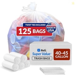 Reli. 40 to 45 Gallon Trash Bags Heavy Duty | 125 Trash Bags with Ties