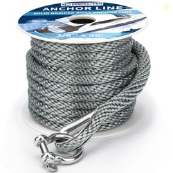 Boat Anchor Rope 3/8 inch 50ft Premium Solid Braid Nylon MFP Boat Rope