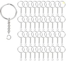KANSPHY 100 Pack Key Ring with Chain and Open Jump,1 inch Split Round 