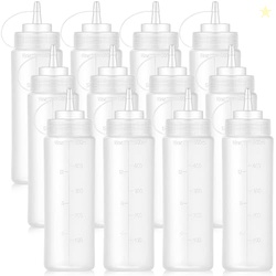 Bekith 12 pack 16 Oz Wide Mouth Plastic Squeeze Condiment Bottles with