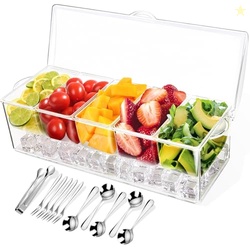 Condiment Tray with Stainless Steel 5 Spoons, 5 Forks and 1 Clip, Chil