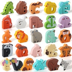 52 Pieces Matching Game, Wooden Alphabet Animal Puzzles for Toddlers, 