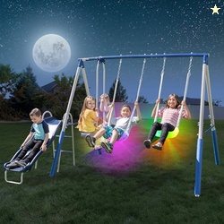 Sportspower 4-in-1 Super Lights 500LBS Metal Swing Set for Night Outdo