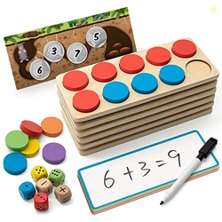 SYNARRY Wooden Ten-Frame Set Math Manipulatives for Kindergarten Eleme