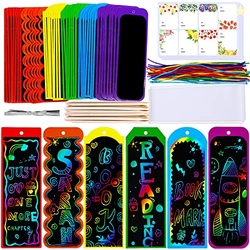 Winlyn 48 Sets 6 Styles Magic Color Scratch Bookmarks Craft Kits Rainb