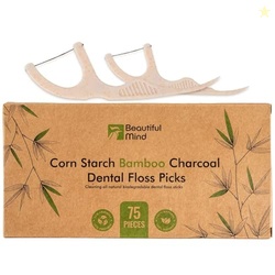 Natural Dental Floss Picks 75 Pack  Organic Biodegradable Floss Sticks