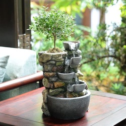 Haobos Indoor Fountain 4-Bowl Rockery Soothing Sound Tabletop Fountain