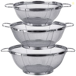 3 Pack 18/8 Stainless Steel Colander Sieves(5-Quart, 4-Quart and 3-Qua