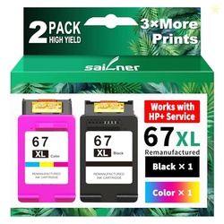 SAILNER 67XL Ink Cartridges Black/Color Combo Pack Replacement for HP 