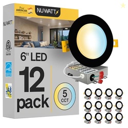 NUWATT 12 Pack, 6 Inch Ultra-Thin Black LED Recessed Lighting, 5CCT 27