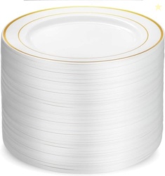 Munfix 100 Gold Plastic Plates Set, 10 Inch Fancy Heavy Duty Elegant D