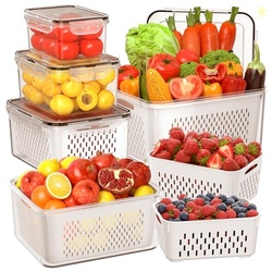 5 PCS Large Fruit Storage Containers for Fridge with Removable Colande