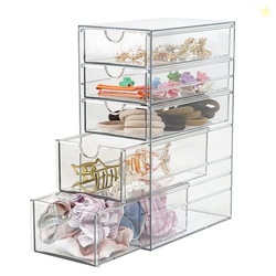 Plastic Drawer Storage with 5 Different Sizes Drawers, Clear Light Gra