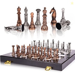Retro Metal Chess Set for Adults and Kids  Marbling Chess Board with C