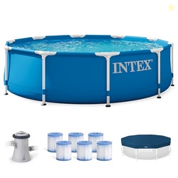 INTEX Pool Metal Frame 10'x30" Round Outdoor Swimming Pool Set with 33