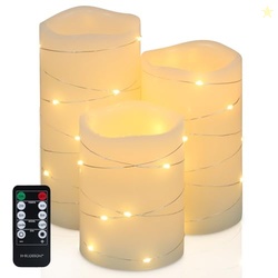 H-BLOSSOM Flickering Flameless Candles Ivory Real Wax Pillar with Embe