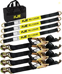 KJE Heavy Duty Car Trailer Tie Down Straps 4 Pack Kit - 2" x 8' Ratche