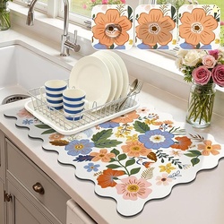 Scalloped Floral Dish Drying Mat 12x20
