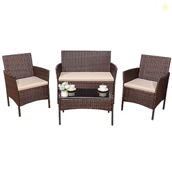 Devoko 4 Pieces Outdoor Patio Furniture Set, PE Rattan Wicker Chairs B