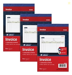 Adams Invoice Book 3 Pack, 2 Part Carbonless Invoices, Horizontal Sale