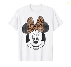 Disney Minnie Mouse Distressed Vintage Leopard Bow Portrait T-Shirt Sm