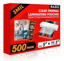 RAZCC Laminating Sheets, 500 Pack Clear Thermal Laminating Plastic Pap