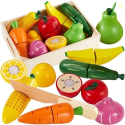 HERSITY Wooden Play Food Set Cutting Fruits and Veggies Toys for Toddl