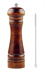 Wooden Pepper Mill or Salt Mill with a cleaning brush - 8 inch tall - 
