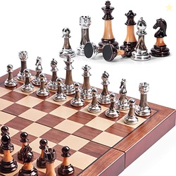 VAMSLOVE Chess Set Large 16''/42cm Folding Wooden Board with Deluxe We