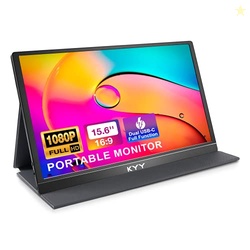 KYY Portable Monitor 15.6'' 1080P FHD USB-C Laptop Monitors w/Smart Co