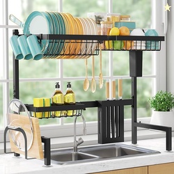 Sakugi Over The Sink Dish Drying Rack - Adjustable 2 Tier Large Capaci