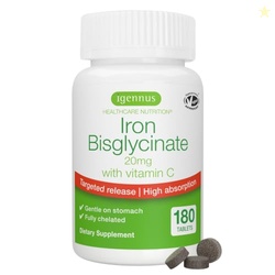 Igennus Clean & Gentle Iron Bisglycinate 20mg Plus Vitamin C, 6 Month 