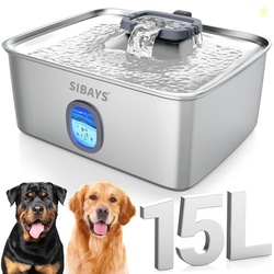 SIBAYS 4Gal/15L Large Dog Water Fountain, Stainless Steel Pet Fountain