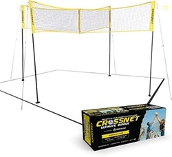 CROSSNET 4-Way Volleyball Net Set with Adjustable Poles Backpack & Off