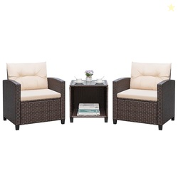 Greesum 3 Pieces Patio Furniture Sets Outdoor PE Rattan Wicker Chairs 