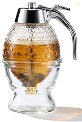 PAULSWAY No Drip Glass Honey Dispenser, Stainless Steel Shaft & Silver
