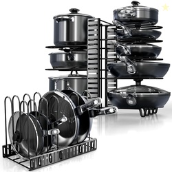 Pots and Pans Organizer Under Cabinet - 8-Tier Adjustable Pan Organize