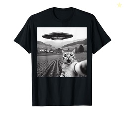 Cat Selfie with Alien UFO Funny Cat Gifts for Men Women Kid T-Shirt