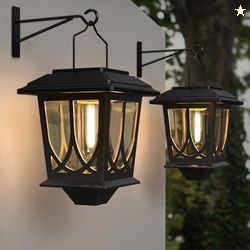 Solar Lanterns Outdoor Waterproof 2 Pack, Glass Auto On/Off LED Hangin