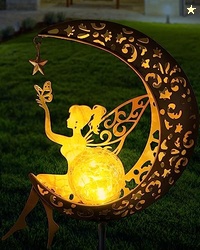 Vuees Solar Garden Statues Outdoor Decor, Fairy Moon Figurine Light St