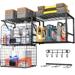 ThreeHio Garage Shelf Wall Mounted with Wire baskets, Heavy Duty Garag