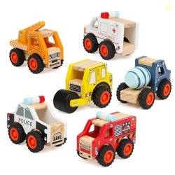 DIPALENT 6Pcs Wooden Cars for Toddlers 1-3,Car Toys,Push and Go Vehicl