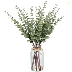 VIERENA 17.5" Artificial Eucalyptus Stems in Glass Vase with Faux Wate