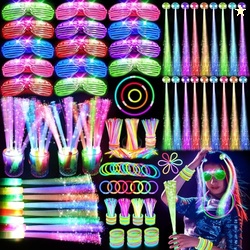 OLUPP 148 PCS Glow in the Dark Party Supplies, 16 Fiber Optic Wands, 1