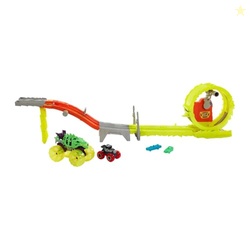 Hot Wheels Monster Trucks Track Set with 2 Toy Trucks: Oversized Skele