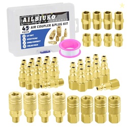 Ailbiuko Air Coupler & Plug Kit,45 Pcs 1/4" NPT Air Tool Fittings Set,